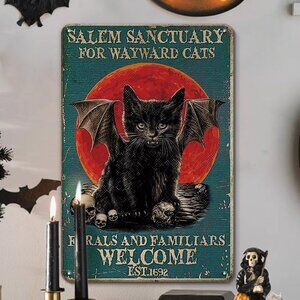 NWT SALEM Sanctuary for Wayward Cats 8x12 Tin Halloween Decor Sign
